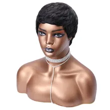 100% Real Remy Human Hair Wig Short cut layered straight Costume Wig for women