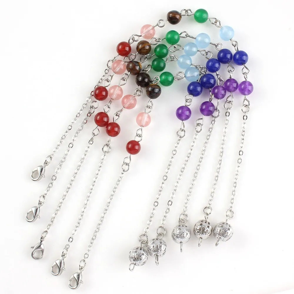 

100-Unique Wholesale 10 pcs Silver Plated Colorful Stone Beads Chain Necklace Healing Chakra Jewelry