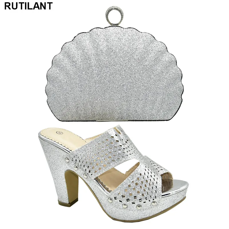

New Design Wedding Shoe and Bag Set Shoe and Bag for Nigeria Party Ladies Shoes with Heels Women Pumps Decorated with Rhinestone