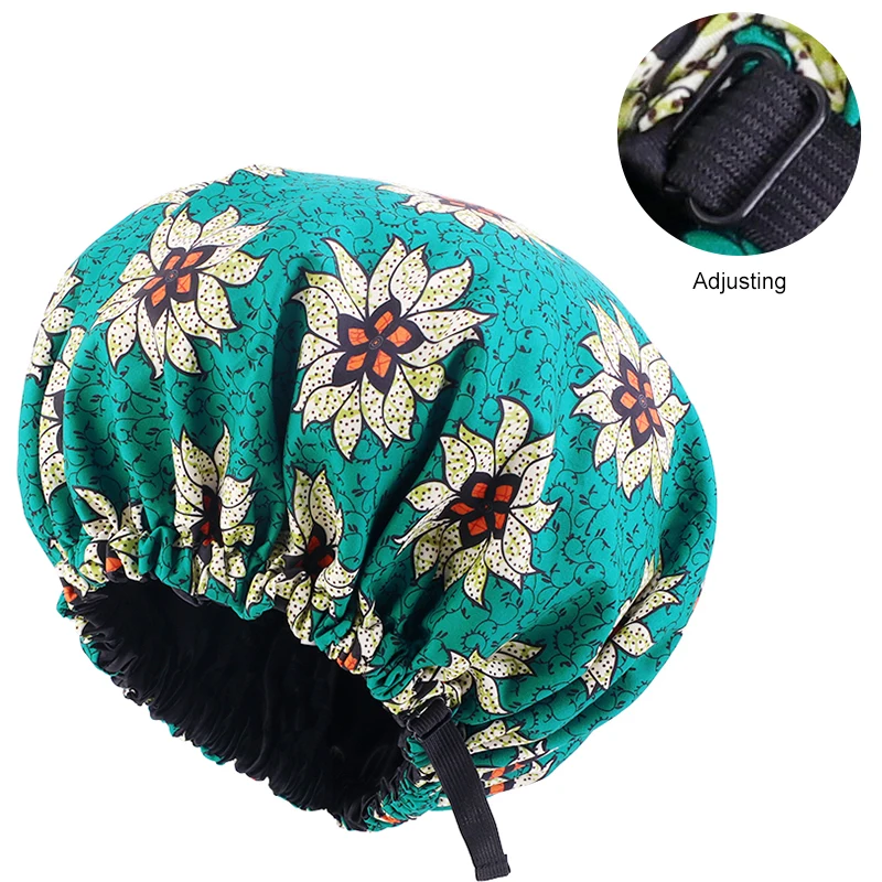 New Reversible Satin Bonnet double layer adjustable size Sleep Night Cap Head Cover Bonnet Hat for For Curly Springy Hair Black ladies head wraps Hair Accessories