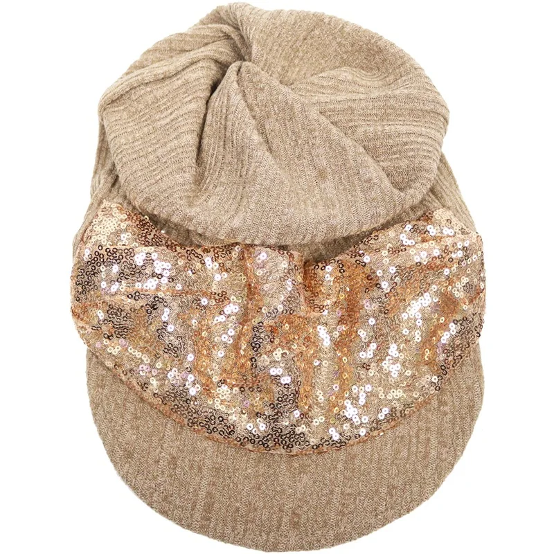 Knitted Sequins Baseball Caps Ladies Korean Style Pure Color Shiny Autumn Winter Warm Wind-proof High Quality Comfortable Caps