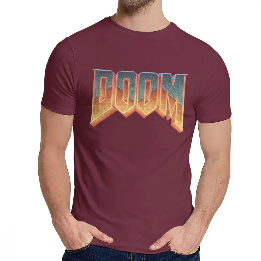 Графический принт Doom видео игры Homme Футболки для мальчиков и девочек летом прохладно человек из органического хлопка, футболка, рубашка с круглым воротником - Цвет: Бургундия