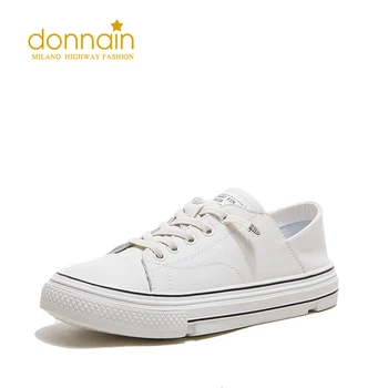 

Donna-in Women Flat Shoes Autumn Shallow Platform Shoes Genuine Leather Women Sneakers White Canvas Women's Sport Shoes