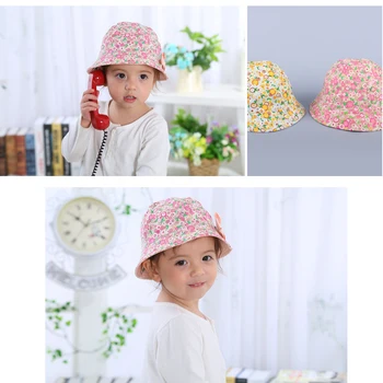 

Kids Children Floral Bowknot Sun Hat & Caps baby Girl Hats Summer Two Sided Cap Hat Infant Bonnet white,pink bow detachable