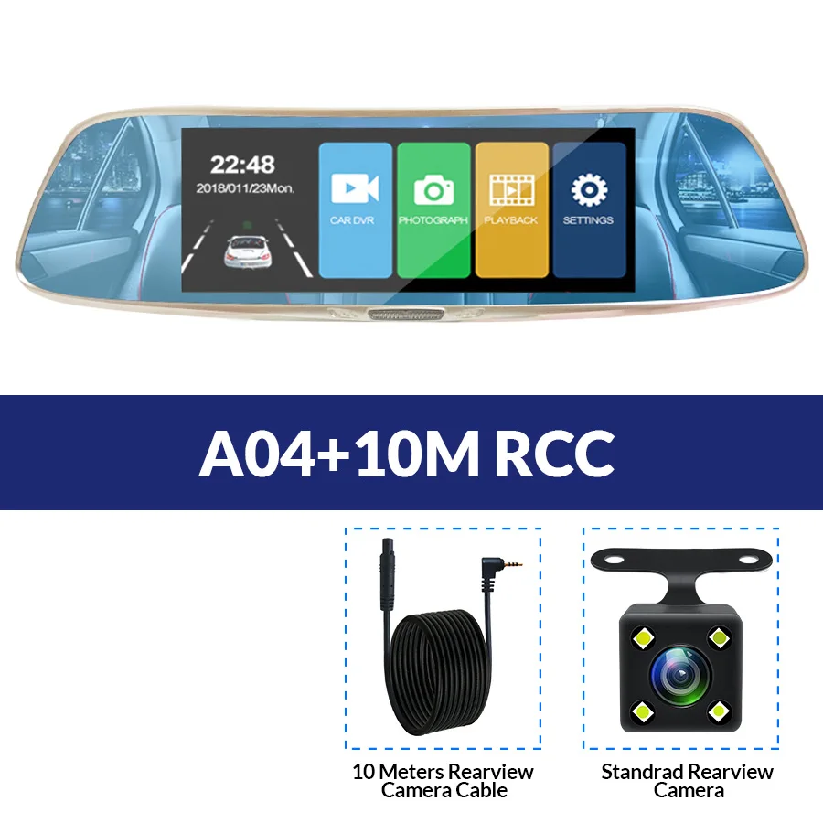 E-ACE Автомобильная dvr камера FHD 1080P 7,0 дюймов сенсорный зеркальный видеорегистратор двойной объектив с камерой заднего вида авто регистратор видеорегистратор - Название цвета: A04-10M RCC