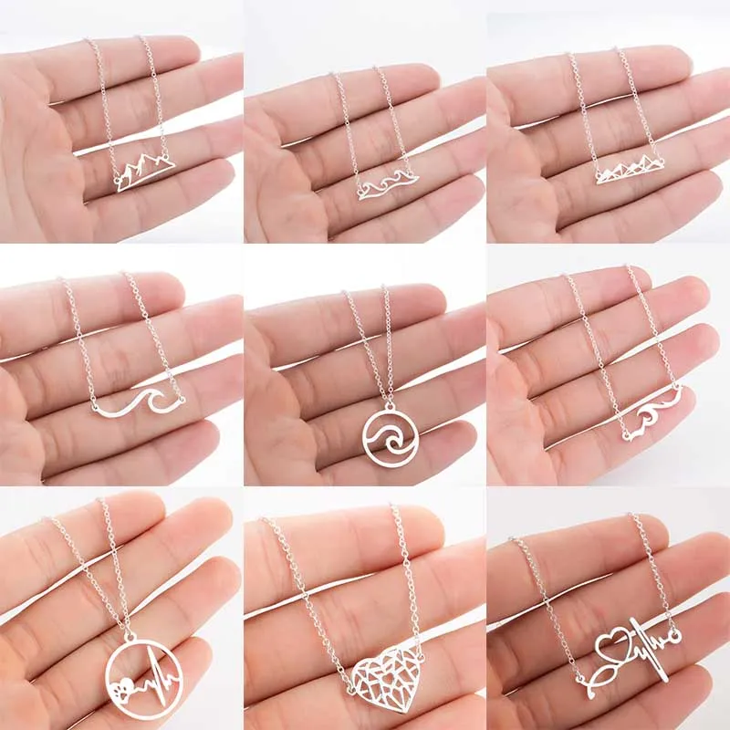 

FENGLI Stainless Steel Wave Necklace for Women Everyday Simple Round Mini Summer Chain Pendants Gold Collier