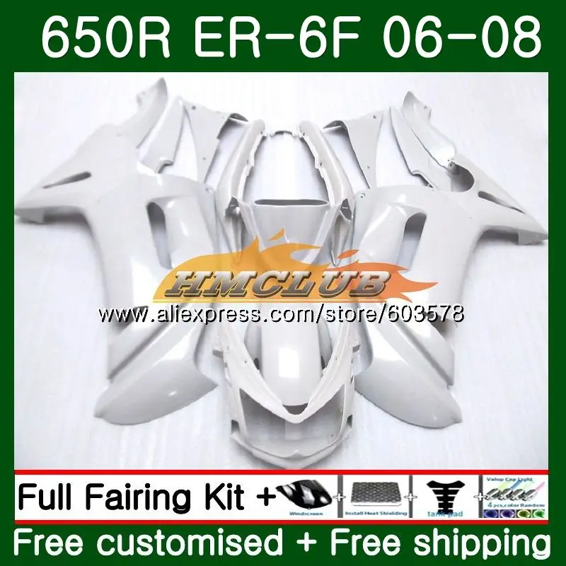 Средства ухода за кожей для KAWASAKI NINJA 650R ER6 F 650 ER6F 06 07 08 27CL. 67 Ninja650R ER-6F 06-08 ER 6F 2006 2007 2008 глянцевые белые обтекатели
