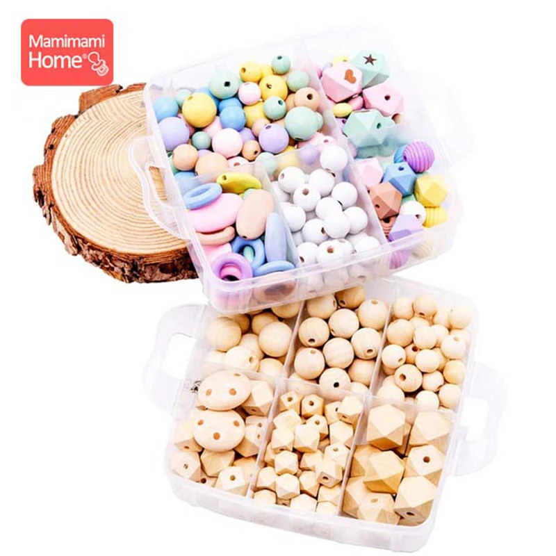 

1set Baby Teether Wooden Beads Set DIY Nurse Birth Gift Pacifier Clip Chain Pendant Wooden Blank Rodent Silicone Beads Rings Toy