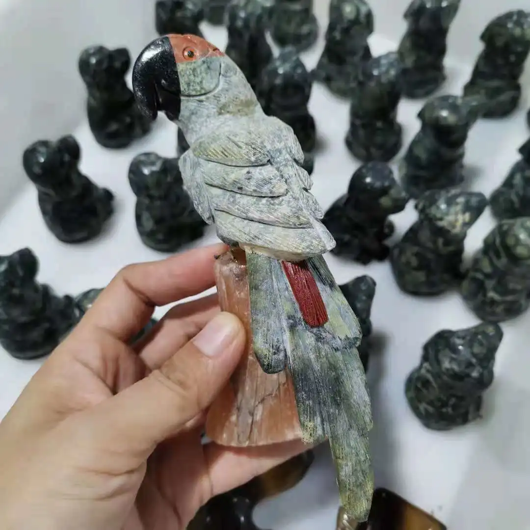 天然石,鳥の置物,オウム,家族の装飾のための宝石