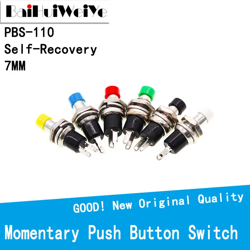 10PCS/LOT PBS110 Momentary Push Button Switch 7mm Momentary Round Switches Self-Recovery PBS-110 2PIN 6COLOR Normally Open NO 1pc car rear trunk lid lock boot release handle trunk switch tailgate open button for kia picanto hyundai i30 81260 1w220