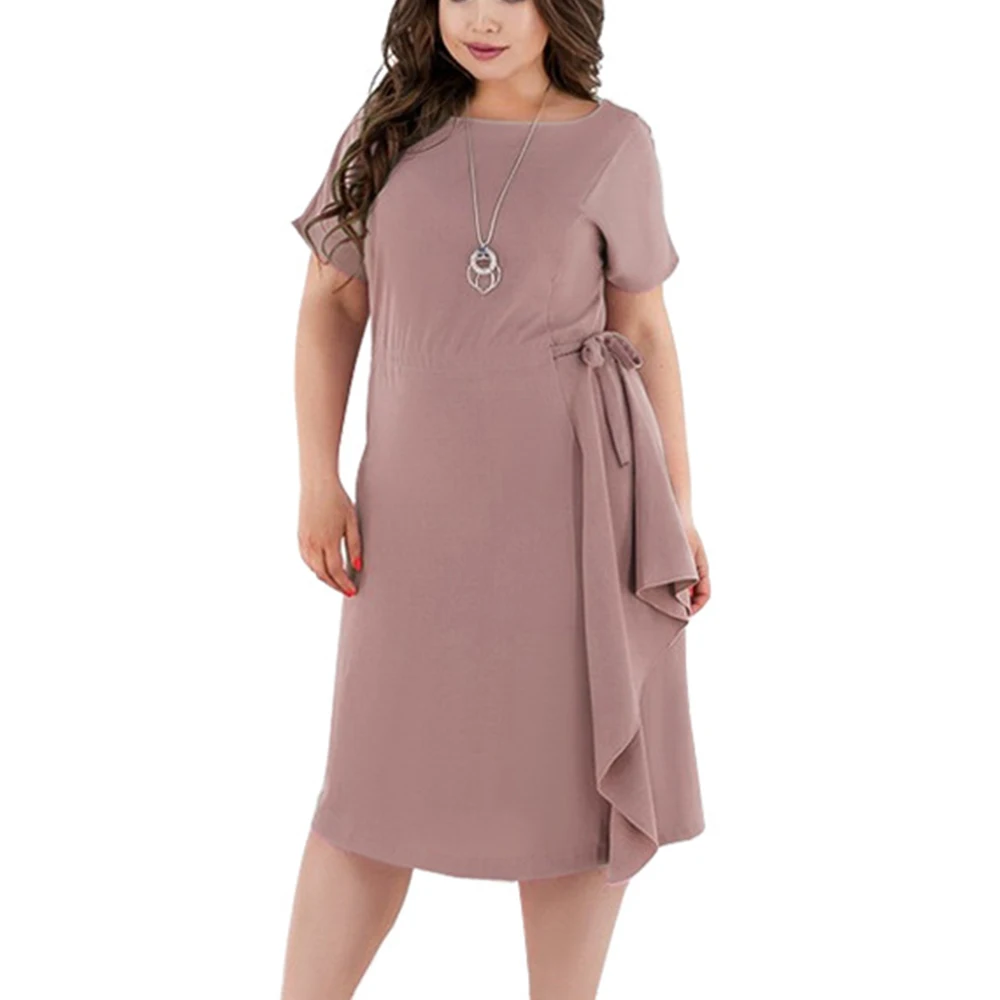 

High Street Large Size Dress Woman Fashion Short Sleeve O-neck Clothes Plus Big Size Evening Party Midi Gown Vestido with Sashes