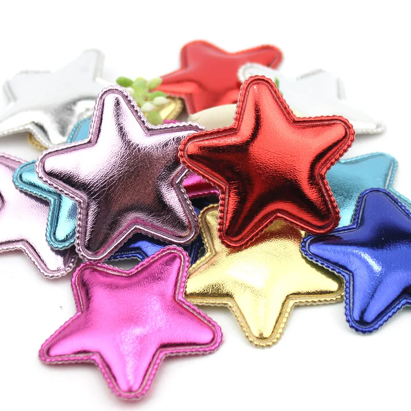 

56Pcs 4.3cm PU Star Shape Padded Appliques For Children's Crafts Headwear Hairpin Handmade Patches Accessories Wholesale