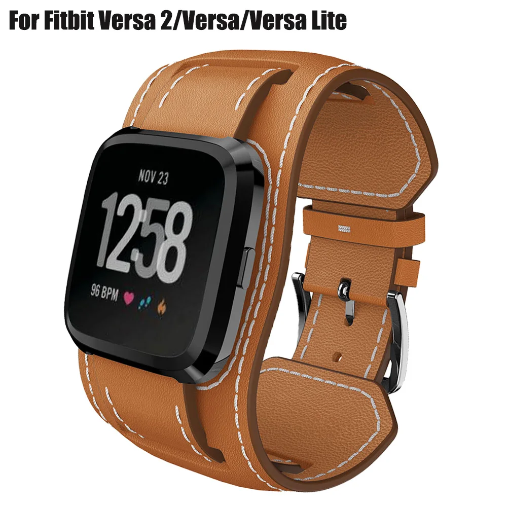 

Genuine Cuff Leather Watch Band Strap for Fitbit Versa 2/Versa/Versa Lite Leather Bracelet for Fitbit Versa2 Replacement Wrist