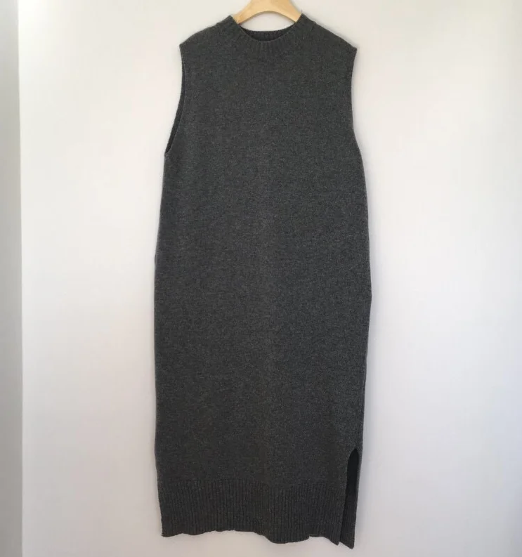 side split Warm Women Autumn Winter Long Sweater Knitted Sundress Loose o neck Sleeveless long vest Dresses Robe Femme Vestido