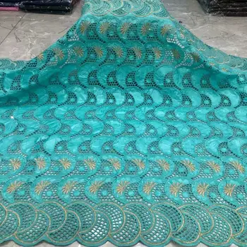 

2020 New African BAZIN Riche Getzner Lace Fabric With Diamond Embroidery Punch Cotton Fabrics White 5 Yards For Dress