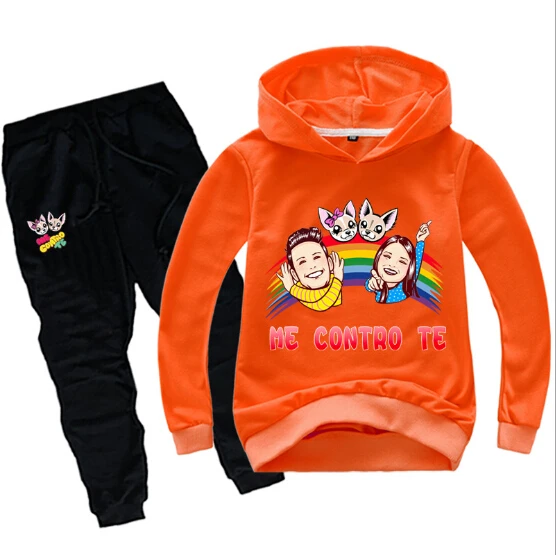 Fashion spring girl's novel colorful knitted hooded sweatshirt 2pcS cartoon me contro te sets as tops and pans for boys kids set |