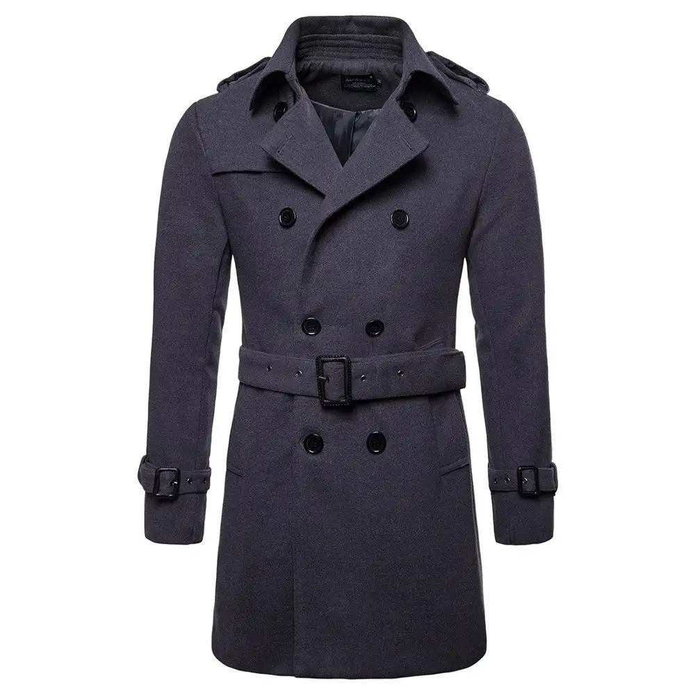 Мужское шерстяное пальто, мужские пальто, тонкая деловая умная Повседневная плотная осенне-зимняя Модная брендовая мужская одежда MOOWNUC MWC - Цвет: Dark Grey