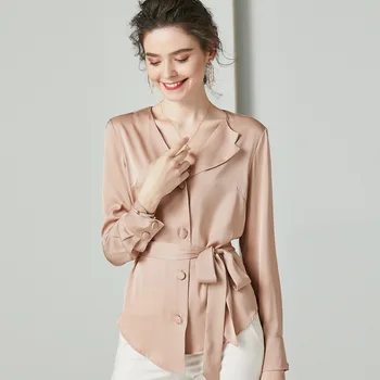 

flesh pure silk blouse for women high quality long sleeve 4XL plus size casual sexy office dress shirts slim dropshipping