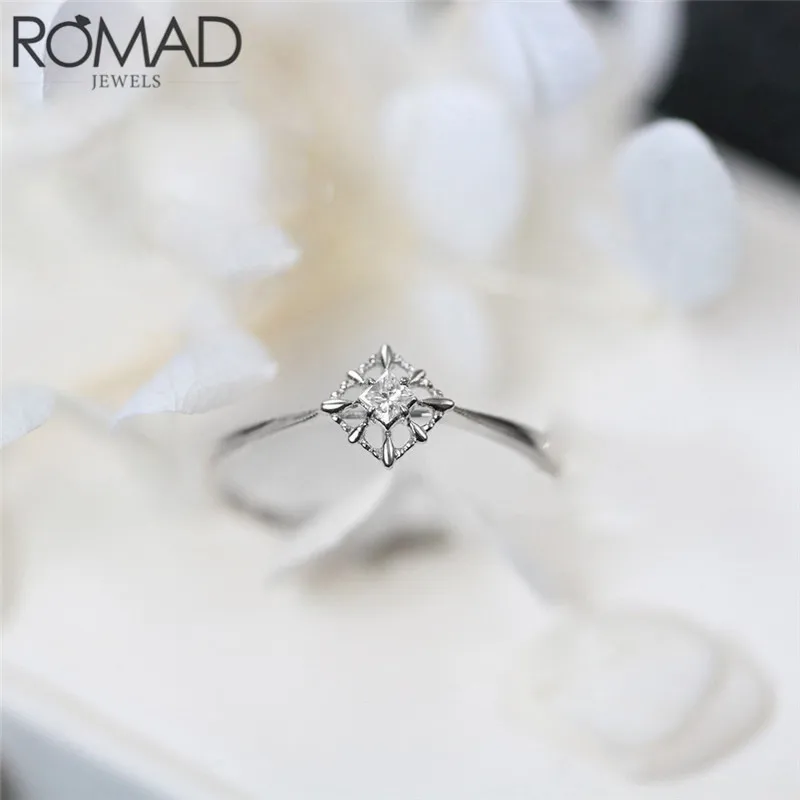 ROMAD Новое модное простое кольцо с кристаллами для женщин ювелирное женское Свадебный обручальный на палец кольца розовое золото изящное парное кольцо