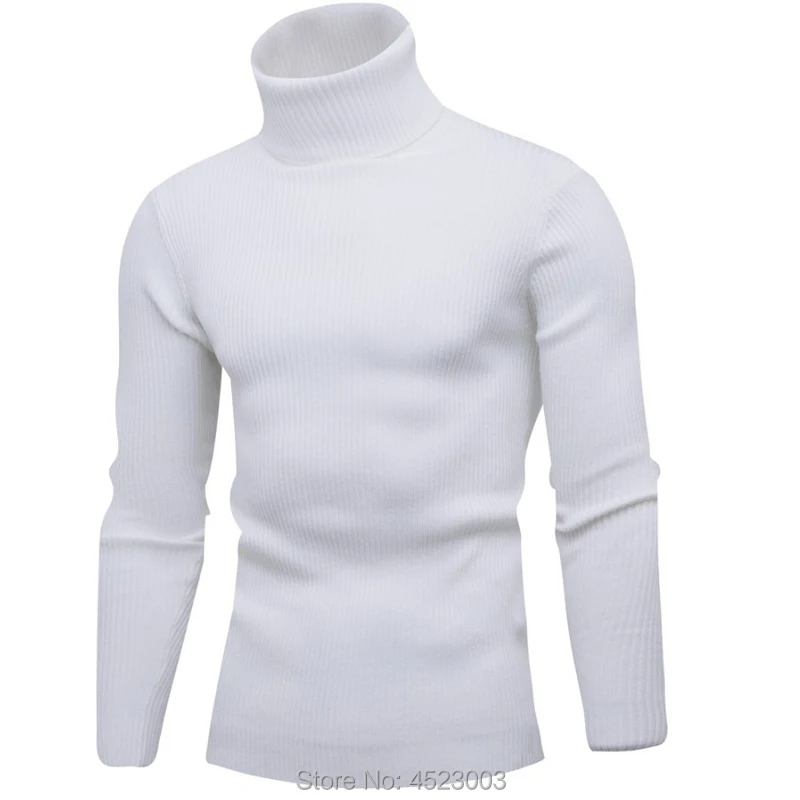 Мужские свитера с высоким воротником, теплые вязаные свитера с высоким воротником, повседневный мужской тонкий пуловер, топы - Цвет: White1