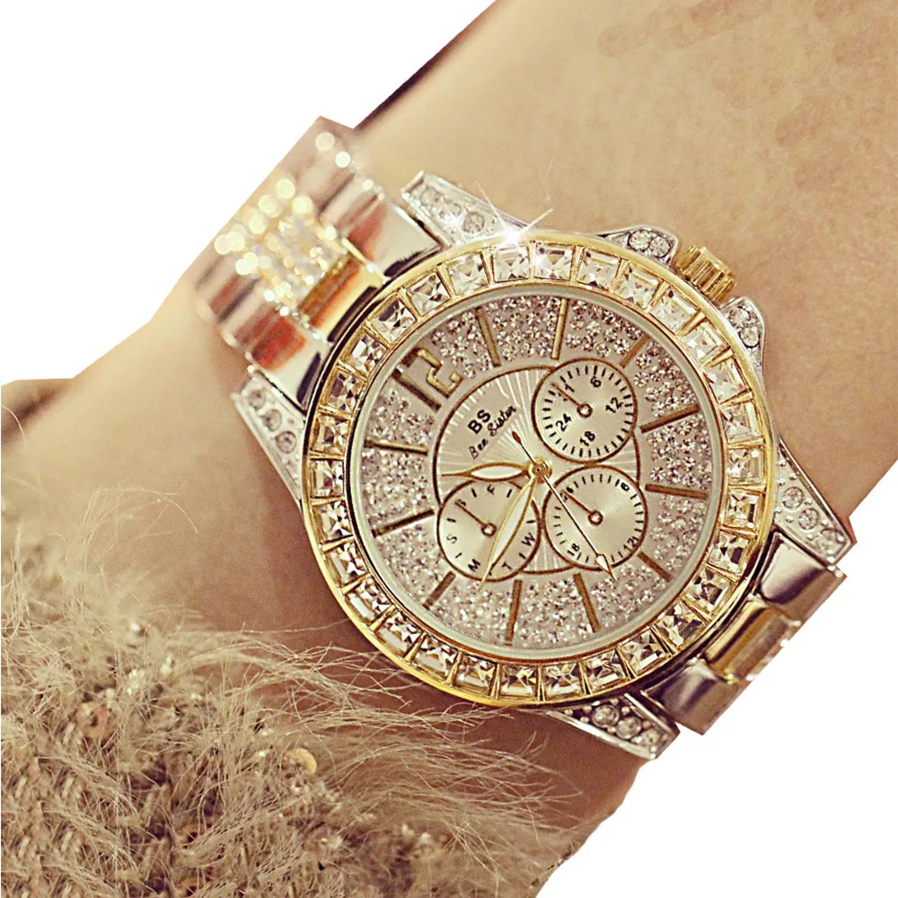 

Luxury Full of Crystals Watch Diamond-embedded Watch Three Eyes Watch Stainless Steel Belt Quartz Watch