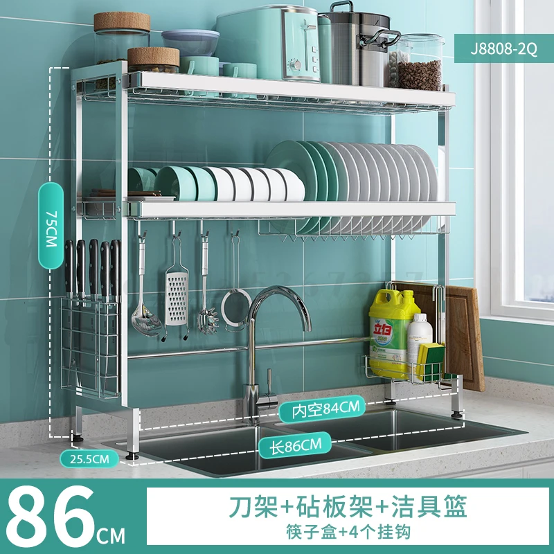 Sink Leach Rack Put Bowl Rack 304 Stainless Steel Storage Rack Kitchen Rack dish rack kitchen organizer drainer - Цвет: Светло-серый