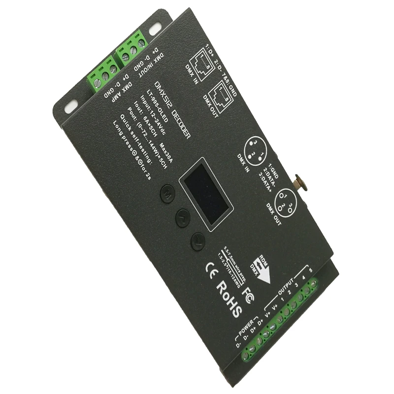 Новый светодиодный DMX декодер DC12V 24V Вход 6A 5 канал макс 30A 720W Выход RGB RGBW с входным