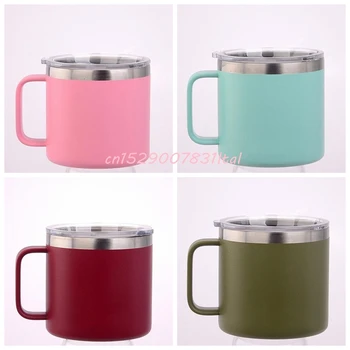 

50pcs 14oz Stainless Steel tumbler Milk Cup Double Wall Vacuum Insulated Mugs Metal Wine Glass with handles & lids coffee mug