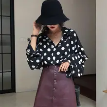 Летняя одежда для больших девочек Свободная рубашка в горошек с длинными рукавами для больших девочек Женская Повседневная рубашка больших размеров для похудения