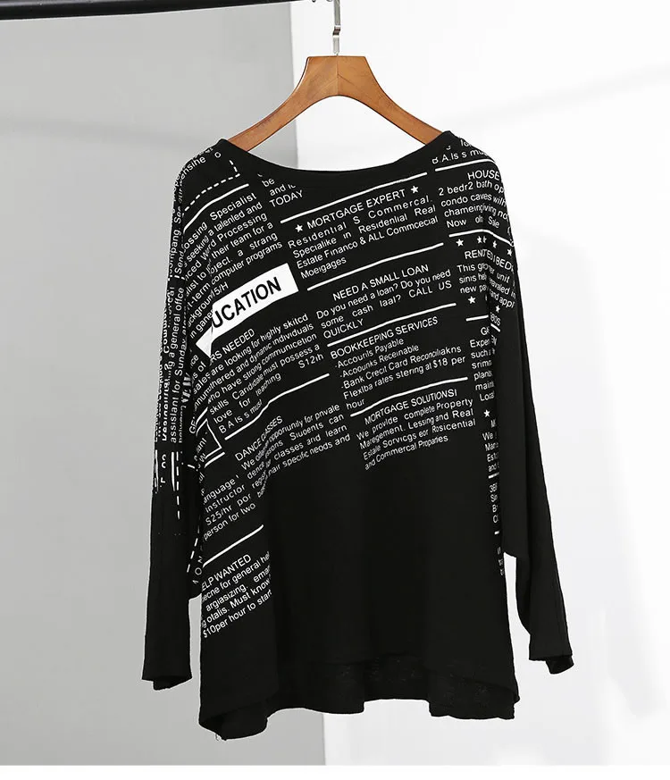 XITAO Letter Patchwork T Shirt Women Loose Fashion Personality All Match Batwing Sleeve 2020 New Autumn Tee Goddess Fan ZP3258