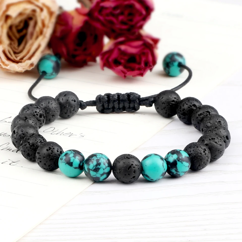 Men's Women's Adjustable Tiger Eye & Lava Rock Bracelet - 8mm Natural Stone Beads, Essential Oil Diffuser, Yoga & Meditation