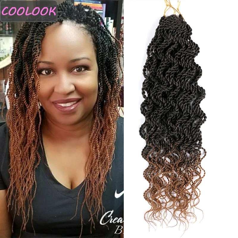 

18 Inch Wavy Twist Braids Hair Extensions Ombre Pre Twisted Crochet Hair Brown Natural Synthetic Crochet Braiding for Afro Women