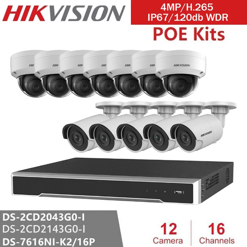 16-канальный Hikvision POE NVR видеонаблюдение с 12 шт. 4MP ip-камера Netwerk Beveiliging Nachtzicht CCTV системы безопасности наборы