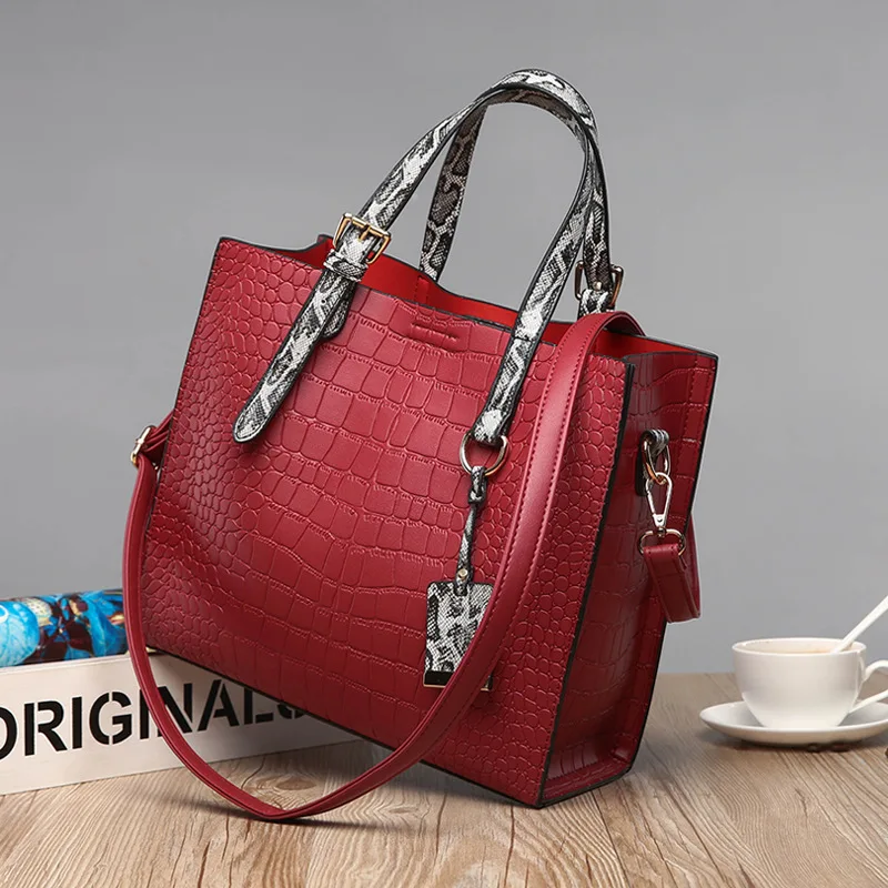 

2019 New Style Europe And America Handbag Shoulder Oblique Bag Three Layer Large-Volume Fashion Snakeskin Contrast Color Casual