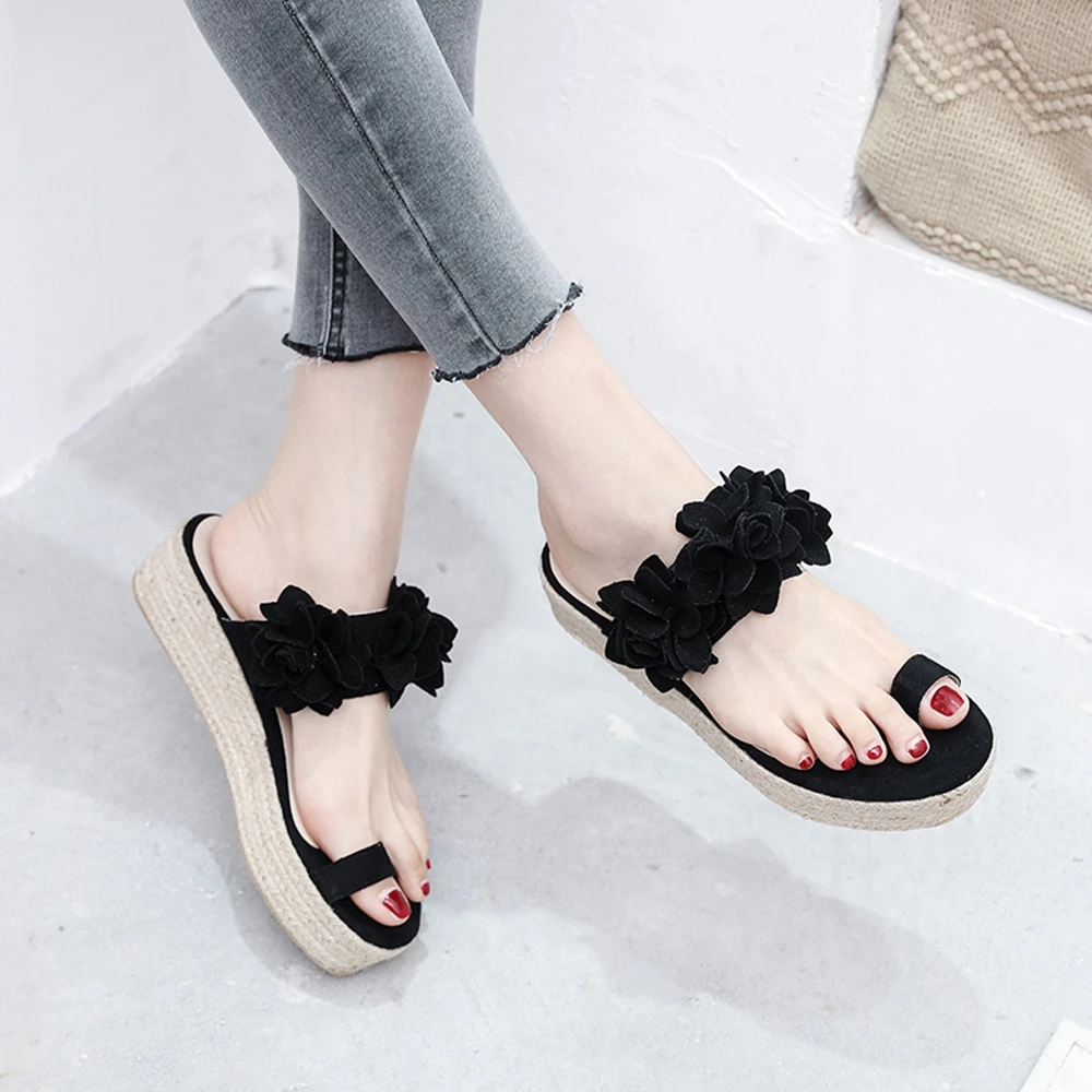 flower slip on platform sandals