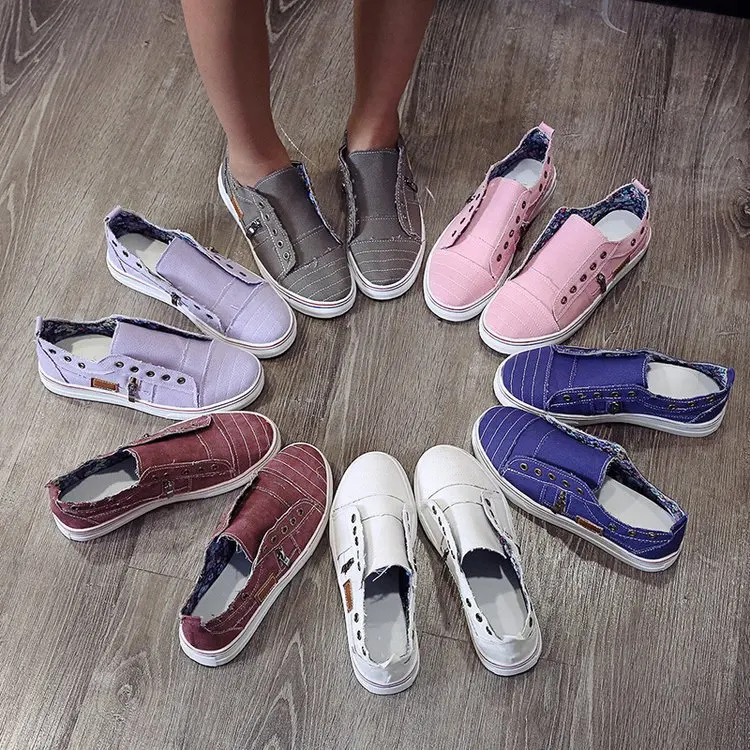 

35-43 Large Size Shoes Flat Women's Canvas WOMEN'S Casual Shoes Metal Decoration Set Mouth Shoes
