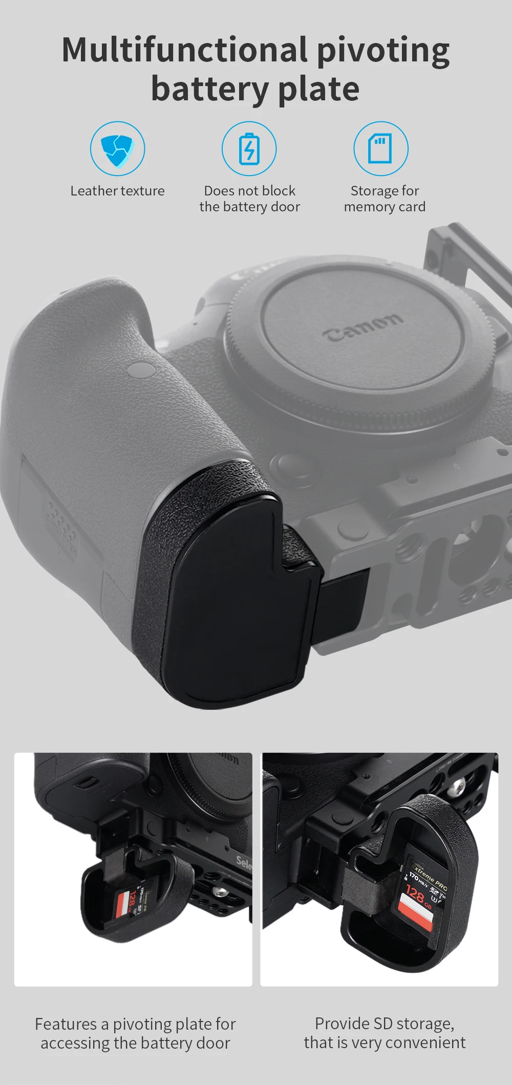 Selens Camera L-Bracket For Canon EOS R5 and R6 With Arca-Type 1/4" Accessory Th