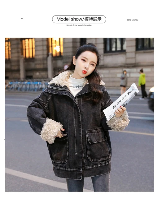 Denim Coat Female Faux Fur Collar 
