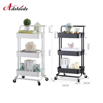 

Three-layer mobile storage cart rack Wheeled Bedroom Kitchen Storage Beauty Multilayer Push Storage Shelf Rolling Cart Grocery