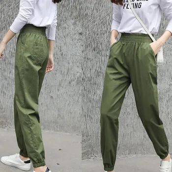

Solid Pants Women Cargo High Waist Pants Loose Trousers Joggers Streetwear Female Sweatpants Pantalon femme