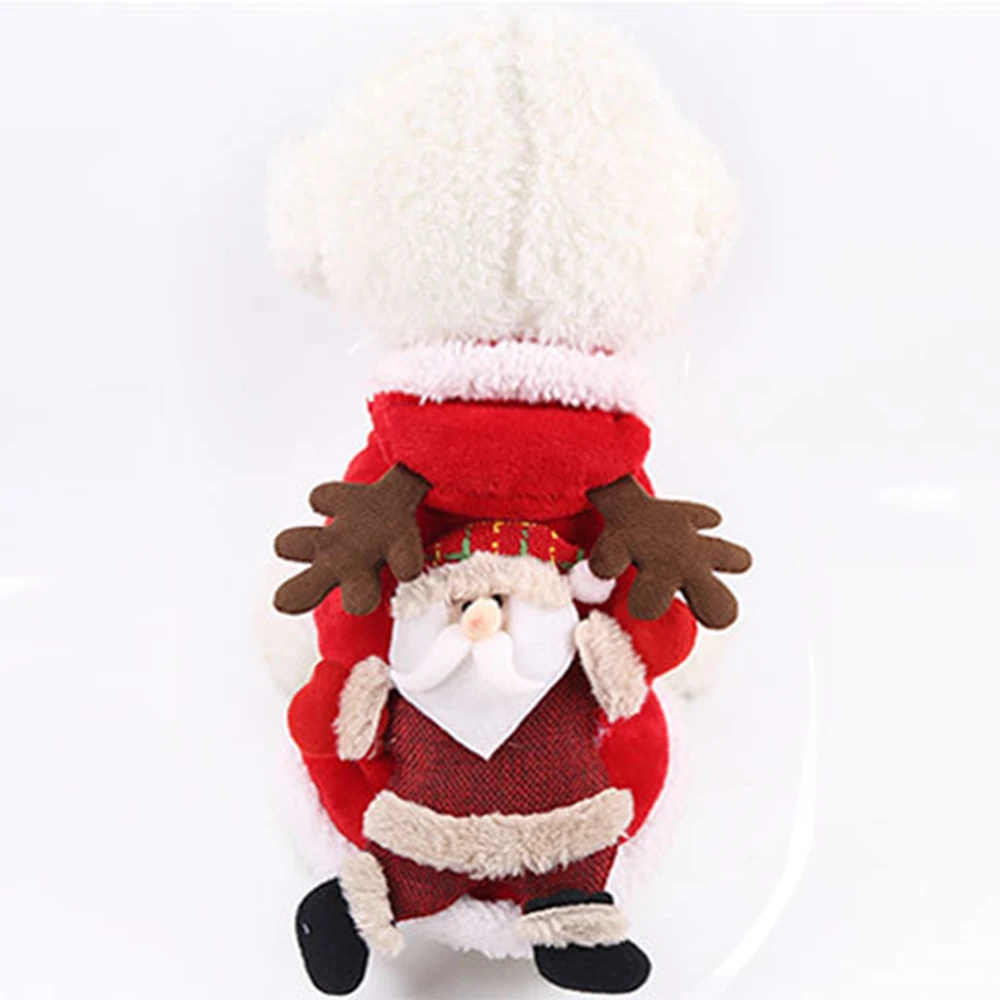 Рождественский Забавный костюм для щенка, милое пальто, кофта с капюшоном для домашнего животного, красное пальто для домашних животных, нарядное зимнее, Осеннее, теплое, одежда для собак на Рождество