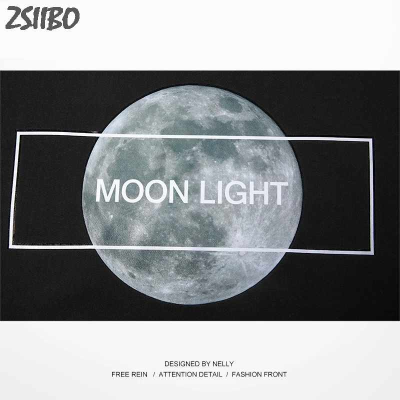 Мужская футболка унисекс оверсайз с принтом Луны забавная Harajuku крутая футболка с длинными рукавами Свободная модная повседневная Уличная футболка в стиле хип-хоп
