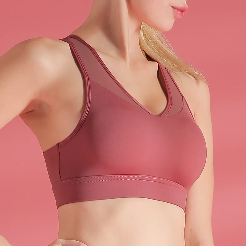 

2020 new sports mesh splicing sports underwear beautiful back running gathering and finalizing mesh ventilation sports Yoga bra