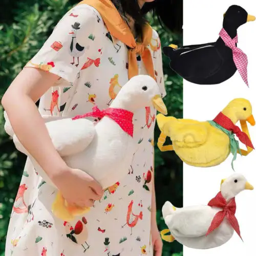 Student Kids Young Baby Girls Plush Backpacks Purse Cartoon Animals Duck Shape Crossbody Bag Shoulder Messenger Bag