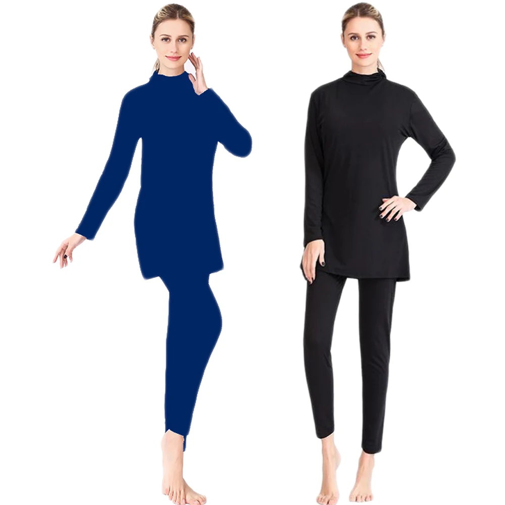 Costumi Da Bagno Musulmani Conservatori Modesti A Copertura Totale Burkini 2 Pezzi Costumi Da Bagno A Maniche Lunghe In Tinta Unita Costumi Da Bagno D