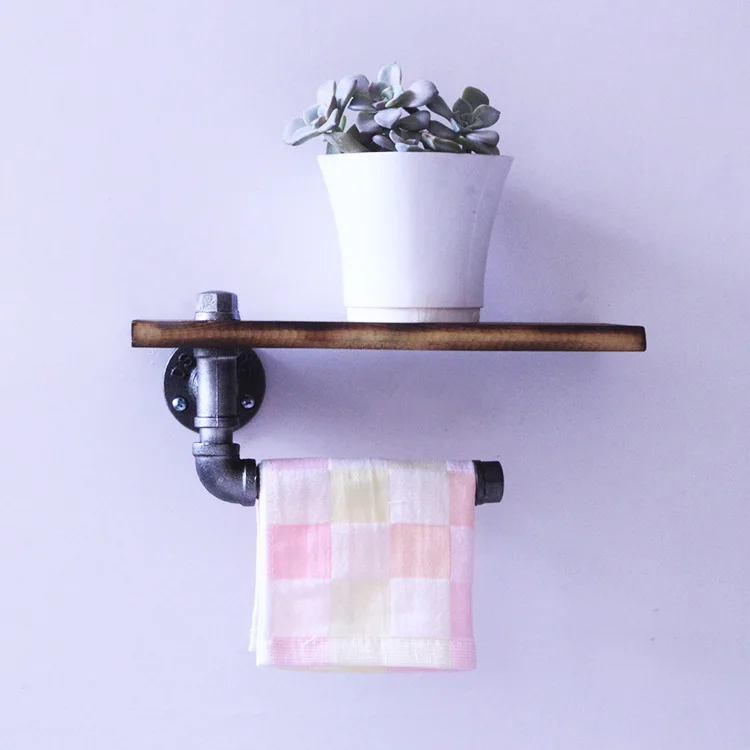 Iron Art Pipe Storage Shelf Wall Paper Towel Rack Bathroom Wall Mount Toilet Storage Organizing Storage Shelf
