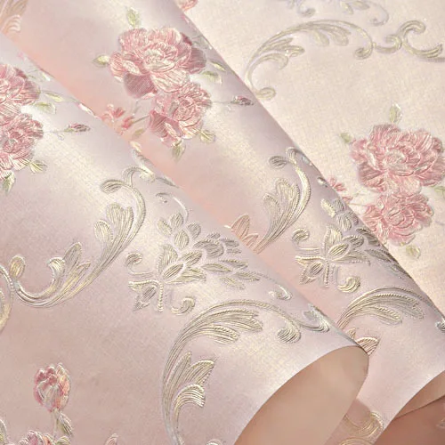 JA6054 Pink Стены страны европейские бумаги домашний Декор 3d Дамаск цветочные обои для гостиной спальни стены Нетканая рельефная картина - Цвет: JA6054 Pink