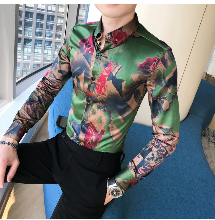 Мужская гавайская рубашка, приталенная,, Hombre Chemise Homme, рубашки, роскошная рубашка с длинным рукавом, Camisas Masculina, рубашки для мужчин
