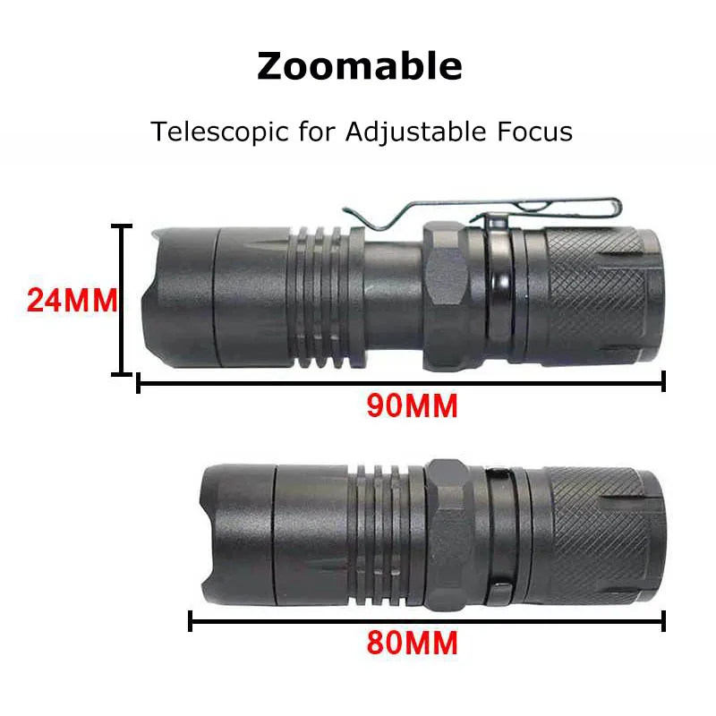 Zoomable 2000 Lumens XM-L L2 Portable LED Tactical Torch Waterproof LED Torch Penlight Lanterna With 16340 Battery+Charger
