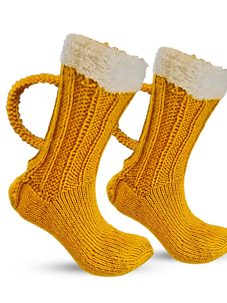 Winter Socks 3D Beer Mug Knit Socks Unisex Novelty Winter Warm